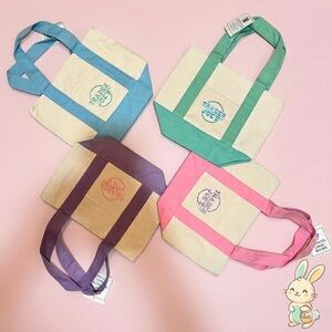 Set of 4 Trader Joe's mini Pastel Canvas Tote Bags:Pink, Blue, Green, Purple NWT